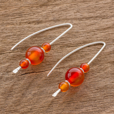 Agate drop earrings, 'Sweet Orange' - Orange Agate Drop Earrings from Guatemala