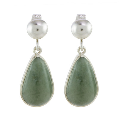 Jade dangle earrings, 'Apple Green Magnificent Drops' - Light Green Jade Dangle Earrings from Guatemala