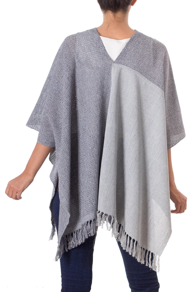 Cotton poncho, 'Textures of Guatemala' - Guatemalan Handwoven Natural and Recycled Cotton Poncho