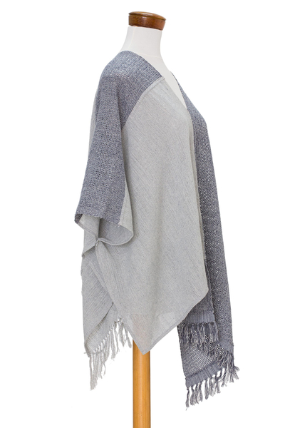 Cotton poncho, 'Textures of Guatemala' - Guatemalan Handwoven Natural and Recycled Cotton Poncho