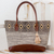 Leather accent cotton tote bag, 'Mayan Chic' - Natural Cotton and Black Diamond Motif Leather Accent Tote (image 2) thumbail