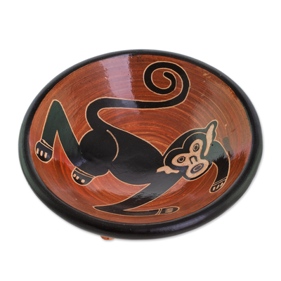 Monkey-Themed Ceramic Mini Decorative Bowl from Costa Rica