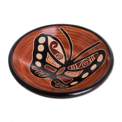 Ceramic mini decorative bowl, 'Costa Rican Butterfly' - Butterfly Ceramic Mini Decorative Bowl from Costa Rica