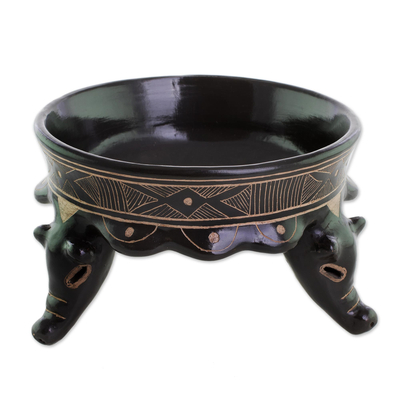 Ceramic catchall, 'Costa Rican Fauna' - Handcrafted Ceramic Catchall in Black from Costa Rica