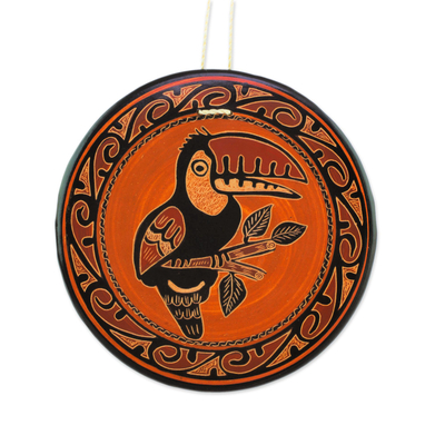 Ceramic wall art, 'Toucan's Call' - Earth-Toned Toucan Chorotega Pottery Decorative Wall Art