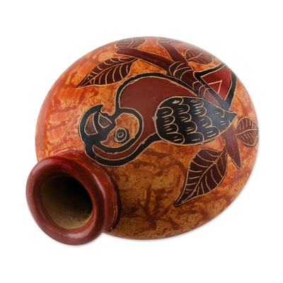 Ceramic decorative vase, 'Sunrise Macaw' - Orange and Red Macaw Chorotega Pottery Decorative Vase