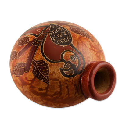 Jarrón decorativo de cerámica, 'Sunrise Macaw' - Jarrón decorativo de cerámica Chorotega de guacamaya naranja y roja
