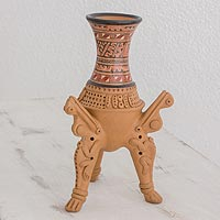 Ceramic sculpture, 'Ancestral Traditions' - Ceramic Tripod Sculpture Painted by Hand from Costa Rica
