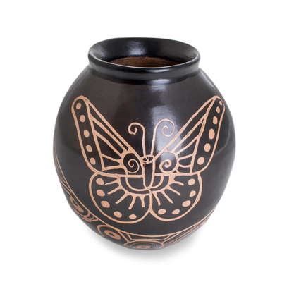 Ceramic Decorative Butterfly Vase in Black from Costa Rica