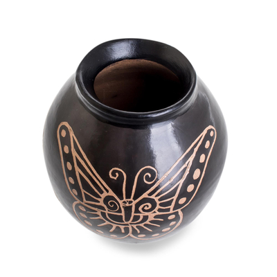 Dekorative Keramikvase - Dekorative Schmetterlingsvase aus Keramik in Schwarz aus Costa Rica