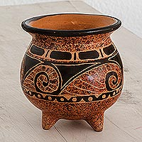 Ceramic mini decorative vase, 'Ancient Colors' - Wave Motif Ceramic Mini Decorative Vase from Costa Rica