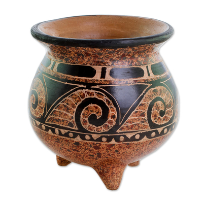 Ceramic mini decorative vase, 'Ancient Colors' - Wave Motif Ceramic Mini Decorative Vase from Costa Rica