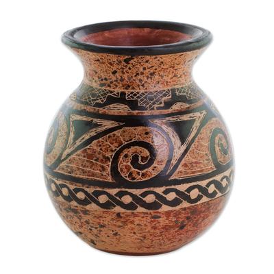 Ceramic Mini Decorative Vase in Earth-Tones from Costa Rica