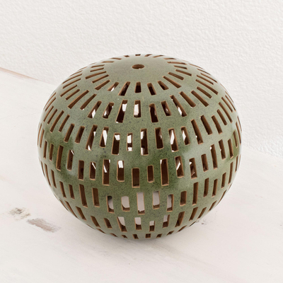 Terracotta candle shade, 'Light of Day' - Green Terracotta Candle Shade