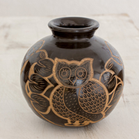 Ceramic decorative vase, 'San Juan Owl' - Handcrafted Ceramic Decorative Vase from Nicaragua