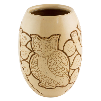 Ceramic decorative vase, 'Wisdom and Intuition in Beige' - Handcrafted Ceramic Decorative Vase from Nicaragua