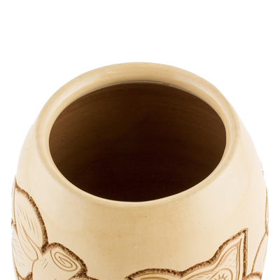 Ceramic decorative vase, 'Wisdom and Intuition in Beige' - Handcrafted Ceramic Decorative Vase from Nicaragua