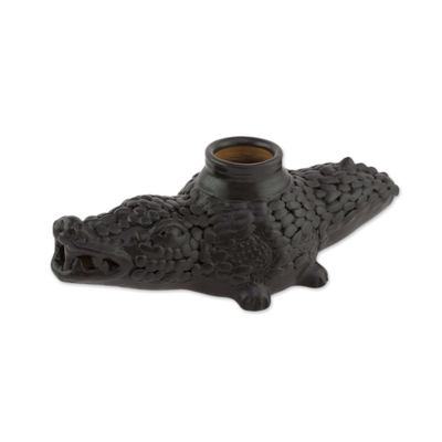 Handcrafted Ceramic Crocodile Decorative Vessel