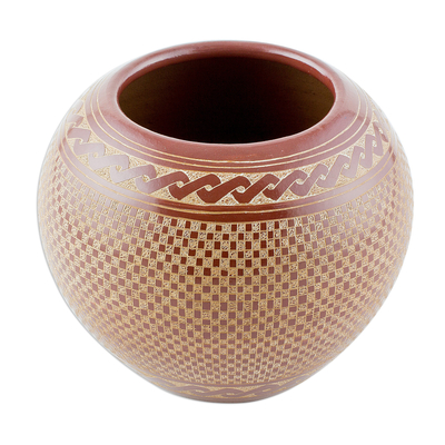 Terracotta And Natural Check Pattern Ceramic Decorative Vase