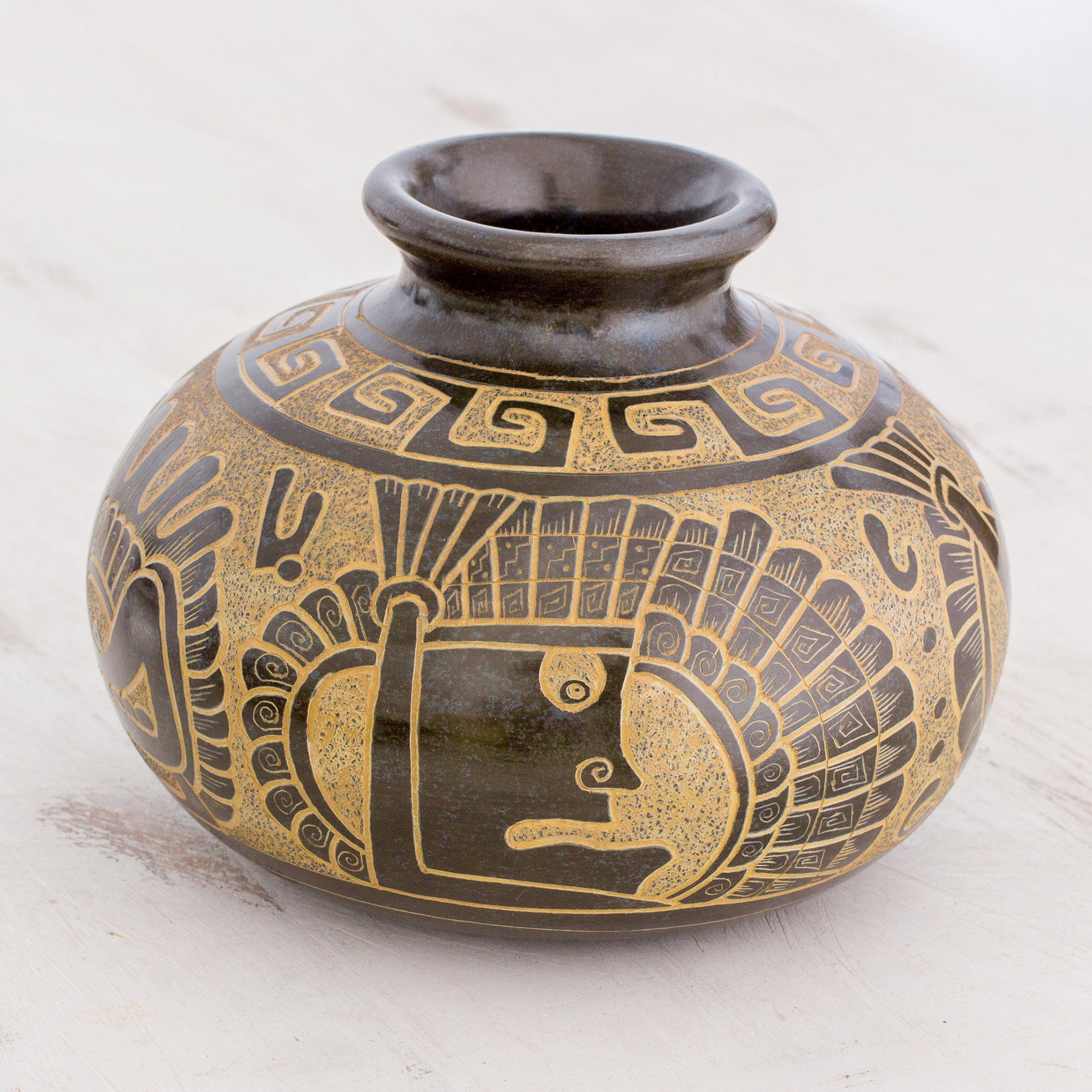 Quetzalcoatl Handcrafted Earthtone Decorative Ceramic Vase