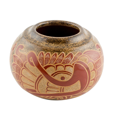 QuetzalcÃ³atl Handcrafted Red Brown Decorative Ceramic Vase