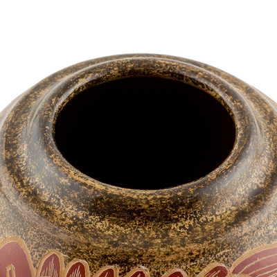 Jarrón decorativo de cerámica - Jarrón artesanal Quetzalcóatl de cerámica decorativa marrón rojiza