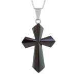 Jade pendant necklace, 'Black Sacrifice of Love' - Jade Cross Necklace in Black from Guatemala