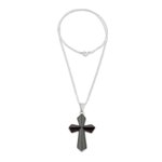 Jade pendant necklace, 'Black Sacrifice of Love' - Jade Cross Necklace in Black from Guatemala