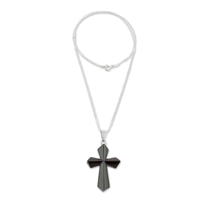 Halskette mit Jade-Anhänger - Jade-Kreuz-Halskette in Schwarz aus Guatemala