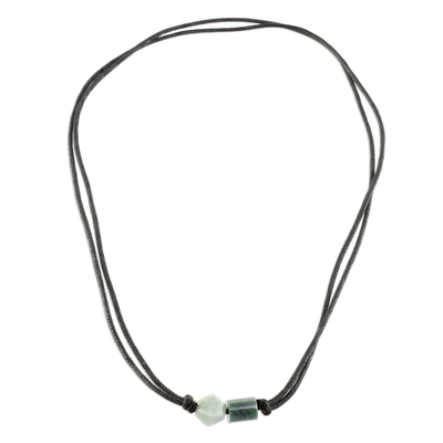 Jade pendant necklace, 'Gradient Stone' - Two-Color Green Jade Pendant on Black Cotton Cord Necklace