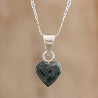 Jade pendant necklace, 'Symbol of Love' - Jade and Sterling Silver Heart Pendant Necklace