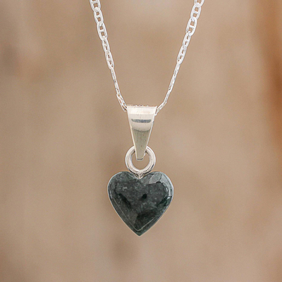 Jade pendant necklace, 'Symbol of Love' - Jade and Sterling Silver Heart Pendant Necklace