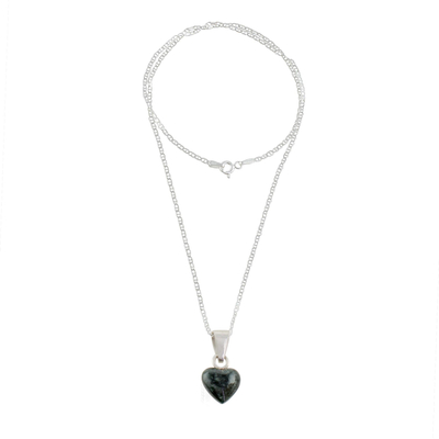 Halskette mit Jade-Anhänger - Halskette mit Herzanhänger aus Jade und Sterlingsilber
