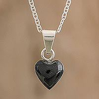 Jade pendant necklace, 'Black Symbol of Love'