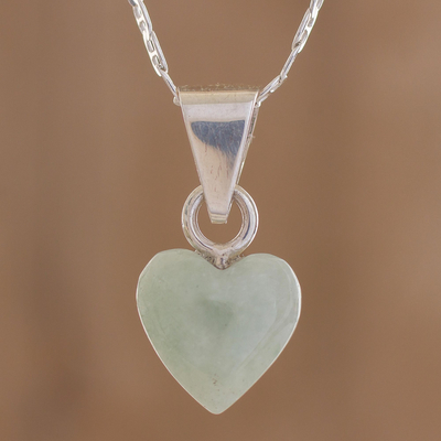 Jade pendant necklace, 'Apple Green Symbol of Love' - Apple Green Jade Heart Necklace from Guatemala