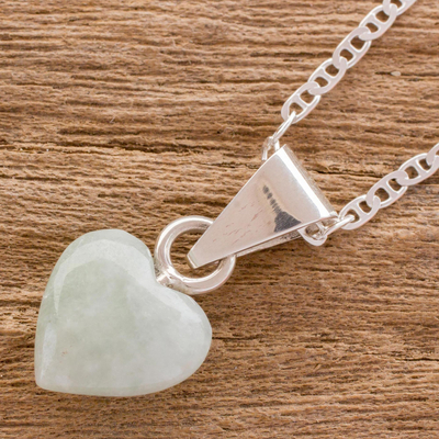 Jade pendant necklace, 'Apple Green Symbol of Love' - Apple Green Jade Heart Necklace from Guatemala