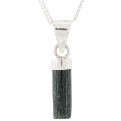 Jade pendant necklace, 'Calm Beauty in Dark Green' - Cylindrical Jade Necklace in Dark Green from Guatemala