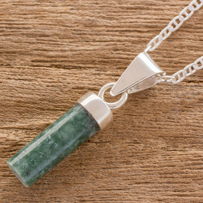 Jade pendant necklace, 'Calm Beauty in Green' - Cylindrical Jade Necklace in Green from Guatemala
