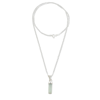 Jade pendant necklace, 'Calm Beauty in Apple Green' - Cylindrical Jade Necklace in Apple Green from Guatemala