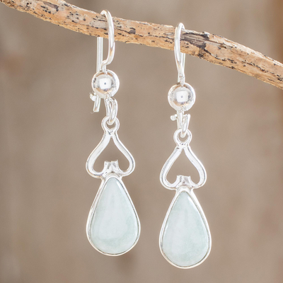 Jade dangle earrings, 'Marvelous Drop in Apple Green' - Apple Green Jade and Sterling Silver Dangle Earrings