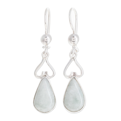 Jade dangle earrings, 'Marvelous Drop in Apple Green' - Apple Green Jade and Sterling Silver Dangle Earrings