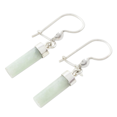 Jade dangle earrings, 'Apple Green Mayan Pillars' - Apple Green Jade Cylindrical Dangle Earrings from Guatemala
