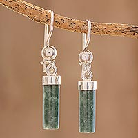 Jade dangle earrings, 'Green Mayan Pillars'