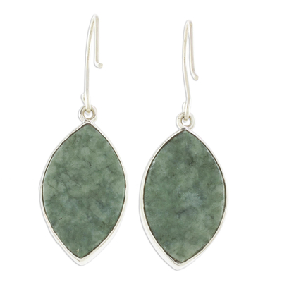 Reversible jade dangle earrings, 'Ancient Leaves' - Reversible Black and Light Green Jade Dangle Earrings