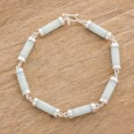 Jade link bracelet, 'Calm Beauty' - Light Jade Cylinders Sterling Silver Link Wristband Bracelet