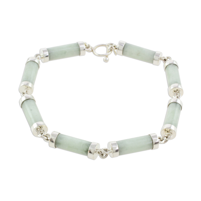 Jade link bracelet, 'Calm Beauty' - Light Jade Cylinders Sterling Silver Link Wristband Bracelet