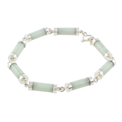 Jade link bracelet, 'Calm Beauty' - Light Jade Cylinders Sterling Silver Link Wristband Bracelet