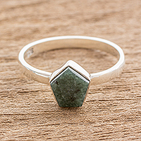 Jade cocktail ring, 'Striking in Dark Green'