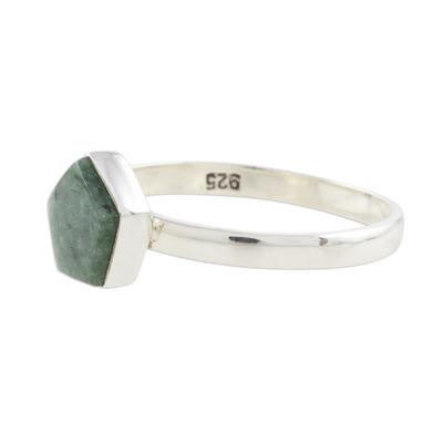 Jade cocktail ring, 'Striking in Dark Green' - Dark Green Jade Pentagon and Sterling Silver Cocktail Ring