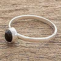 Jade solitaire ring, 'Oval Delight' - Oval Black Jade Solitaire Ring from Guatemala